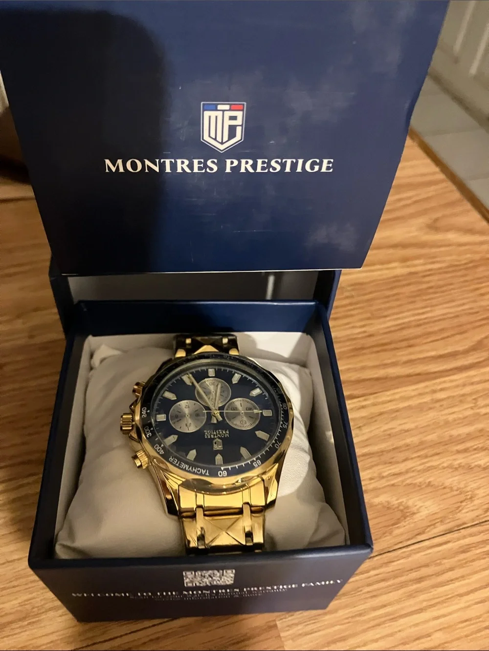 Men's Gold Chronograph Watch - Blue Dial